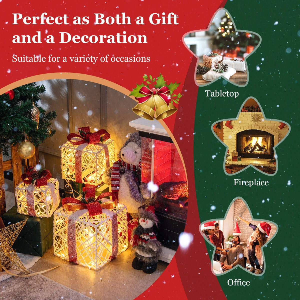 Set of 3 Christmas Lighted Gift Boxes with 60 LED Lights