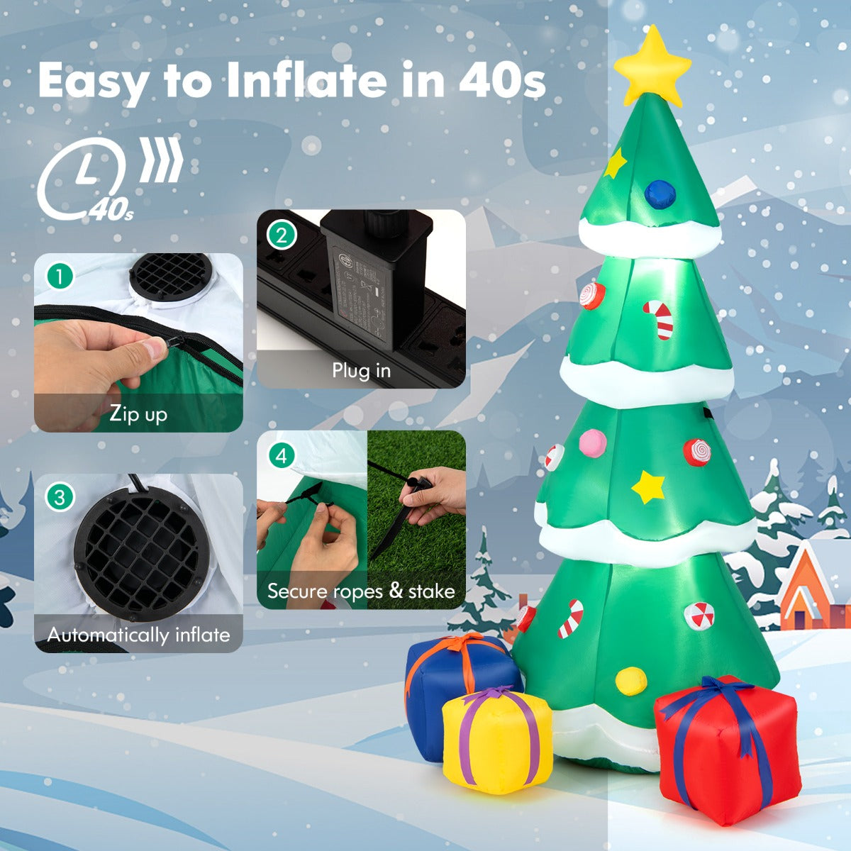 180CM Inflatable Christmas Tree with Gift Boxes & LED Light