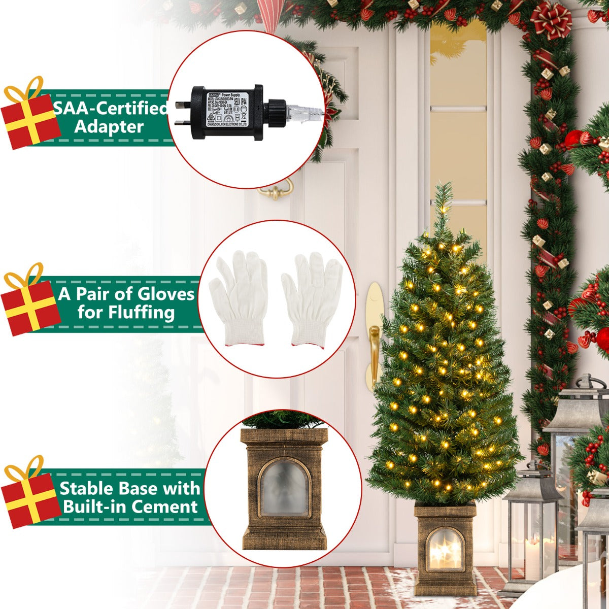 125CM Pre-Lit Potted Christmas Tree with 100 LED Lights-1 piece
