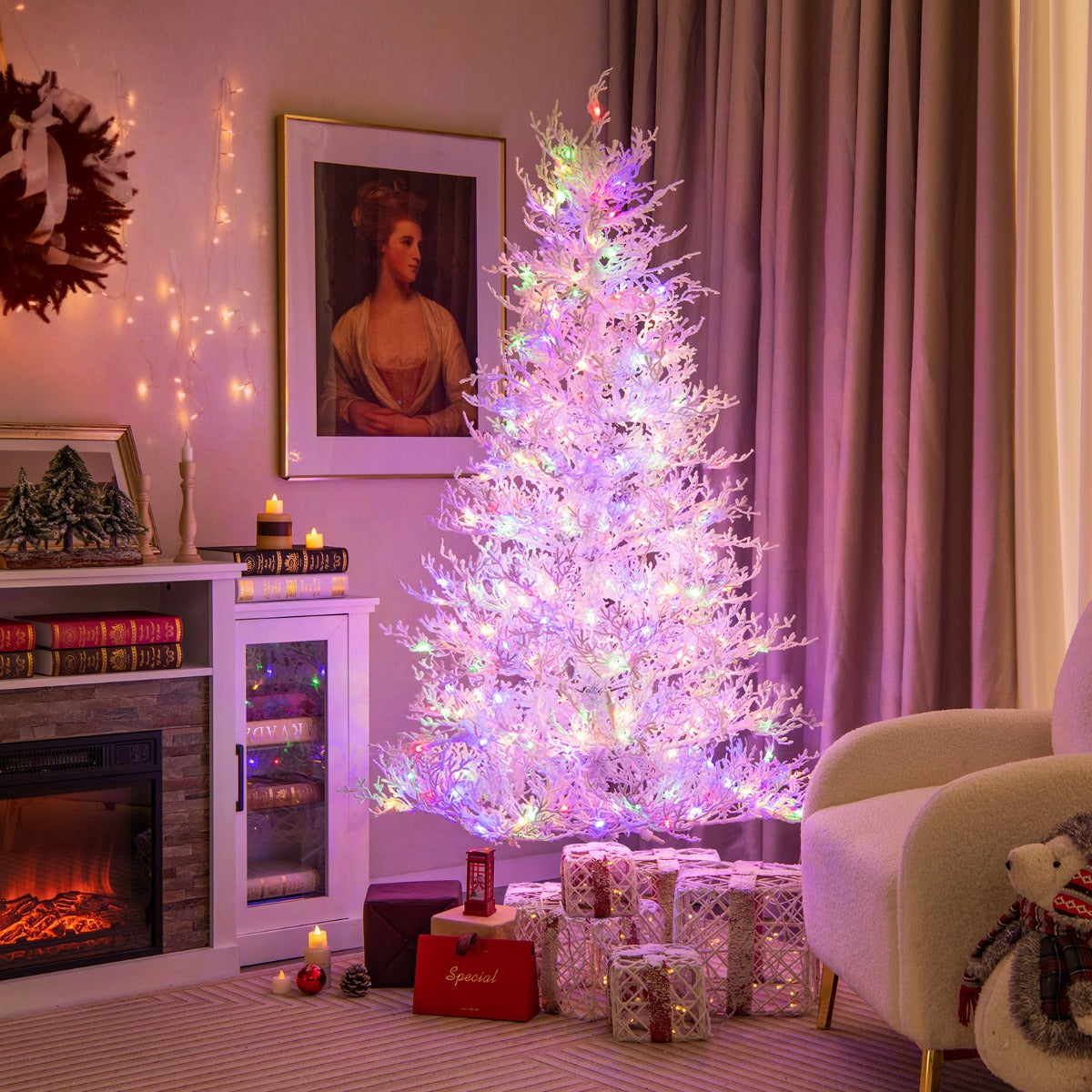 185CM Pre-Lit Artificial Christmas Tree with 11 Lighting Modes