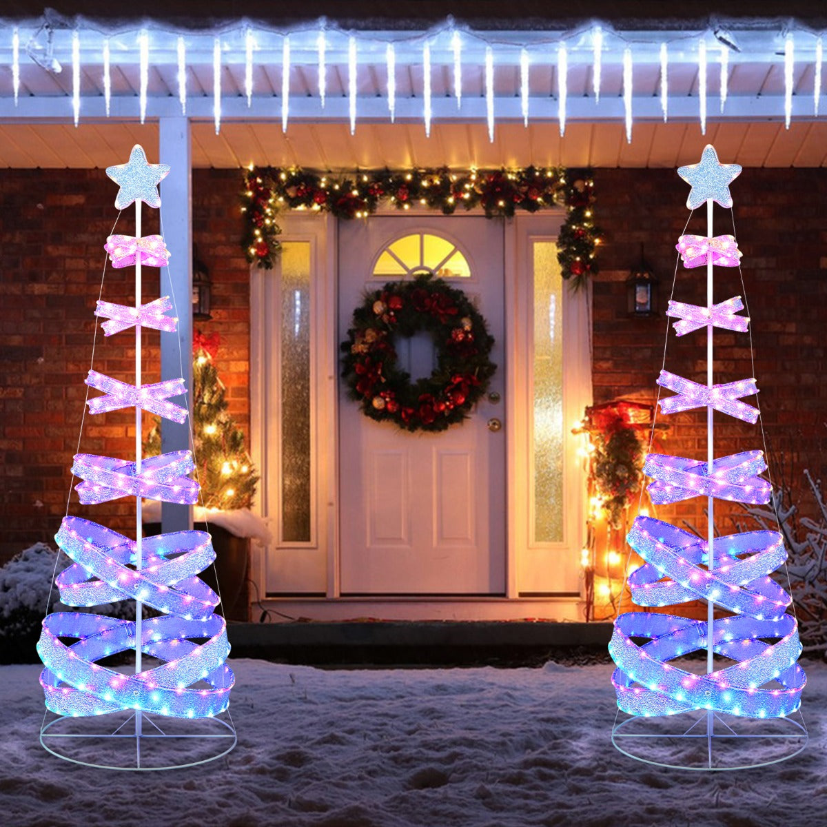 210 cm Outdoor Spiral Christmas Tree with 341 LED Lights for Party
