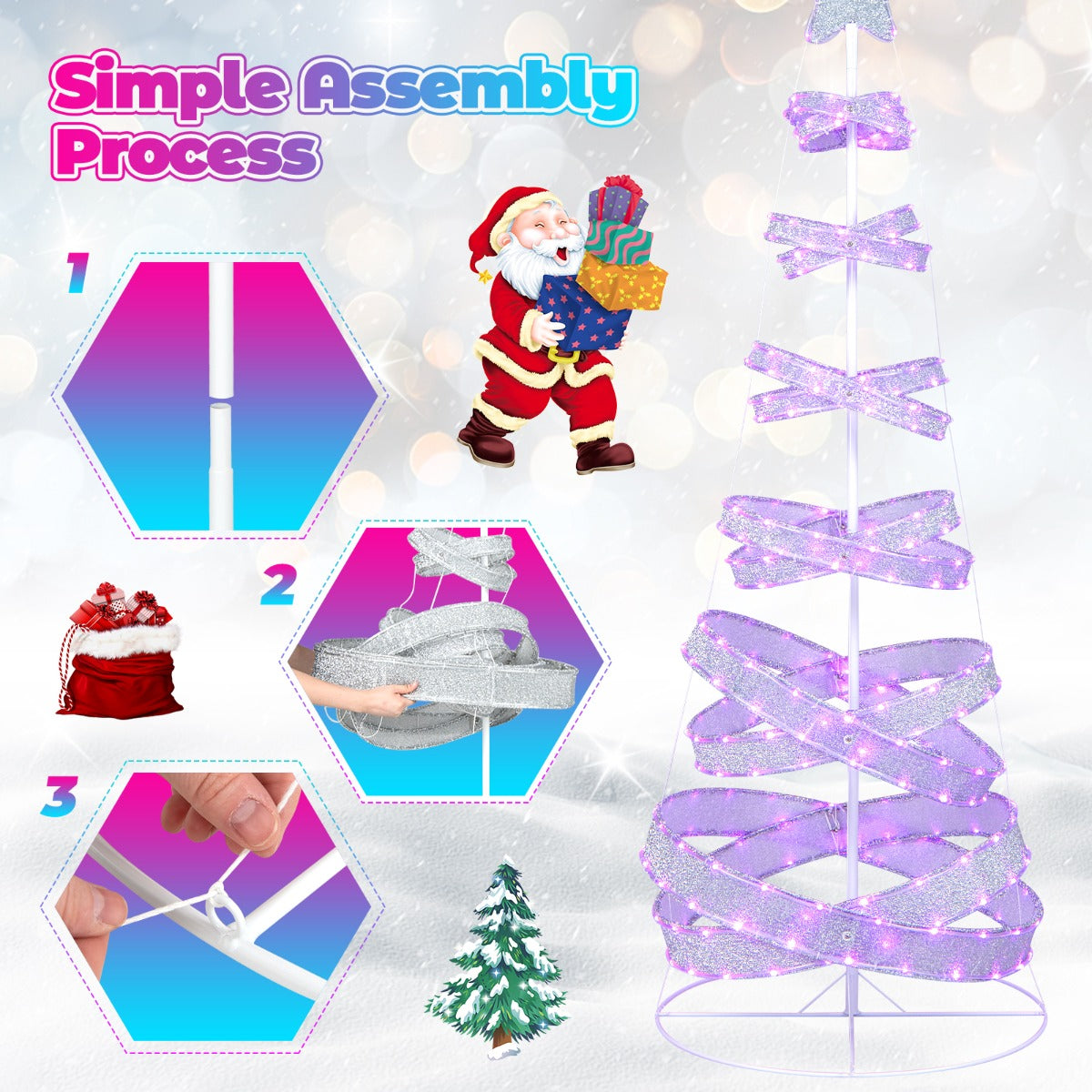 210 cm Outdoor Spiral Christmas Tree with 341 LED Lights for Party