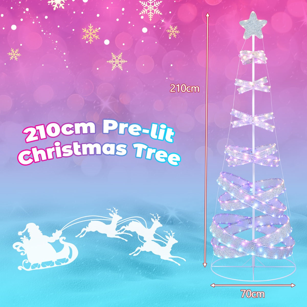 210 cm Outdoor Spiral Christmas Tree with 341 LED Lights for Party