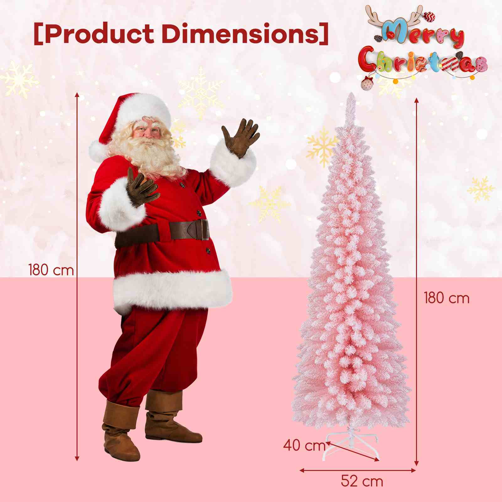 Christmas Slim Pencil Tree Unlit Corner Xmas Decoration for Seasonal Home