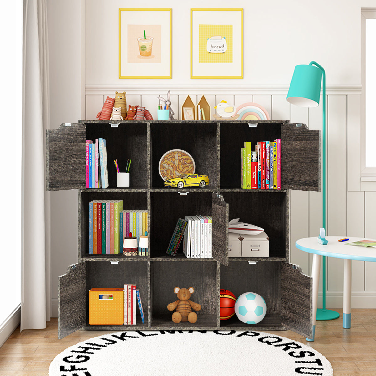 Cube Shelf with 9 Compartments and 5 Magnetic Doors
