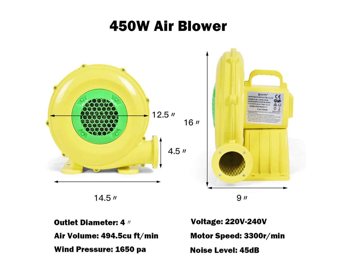450W Electric Air Fan Blower for Inflatable Bounce House
