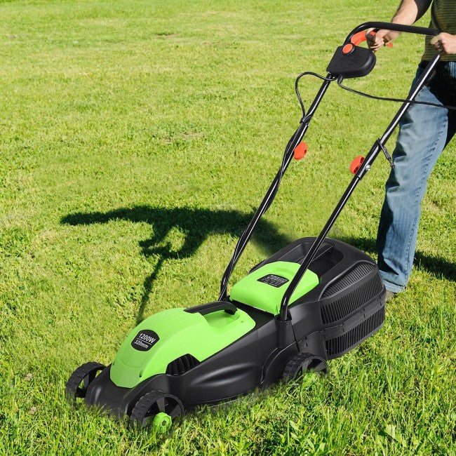 14" 12 Amp Folding Corded Electric Push Lawn Mower with Grass Bag