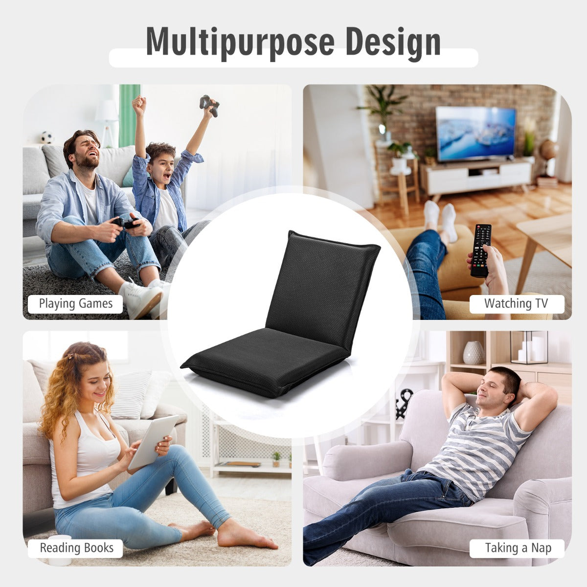 Foldable Floor Chair with Robust Armchair for Watching TV
