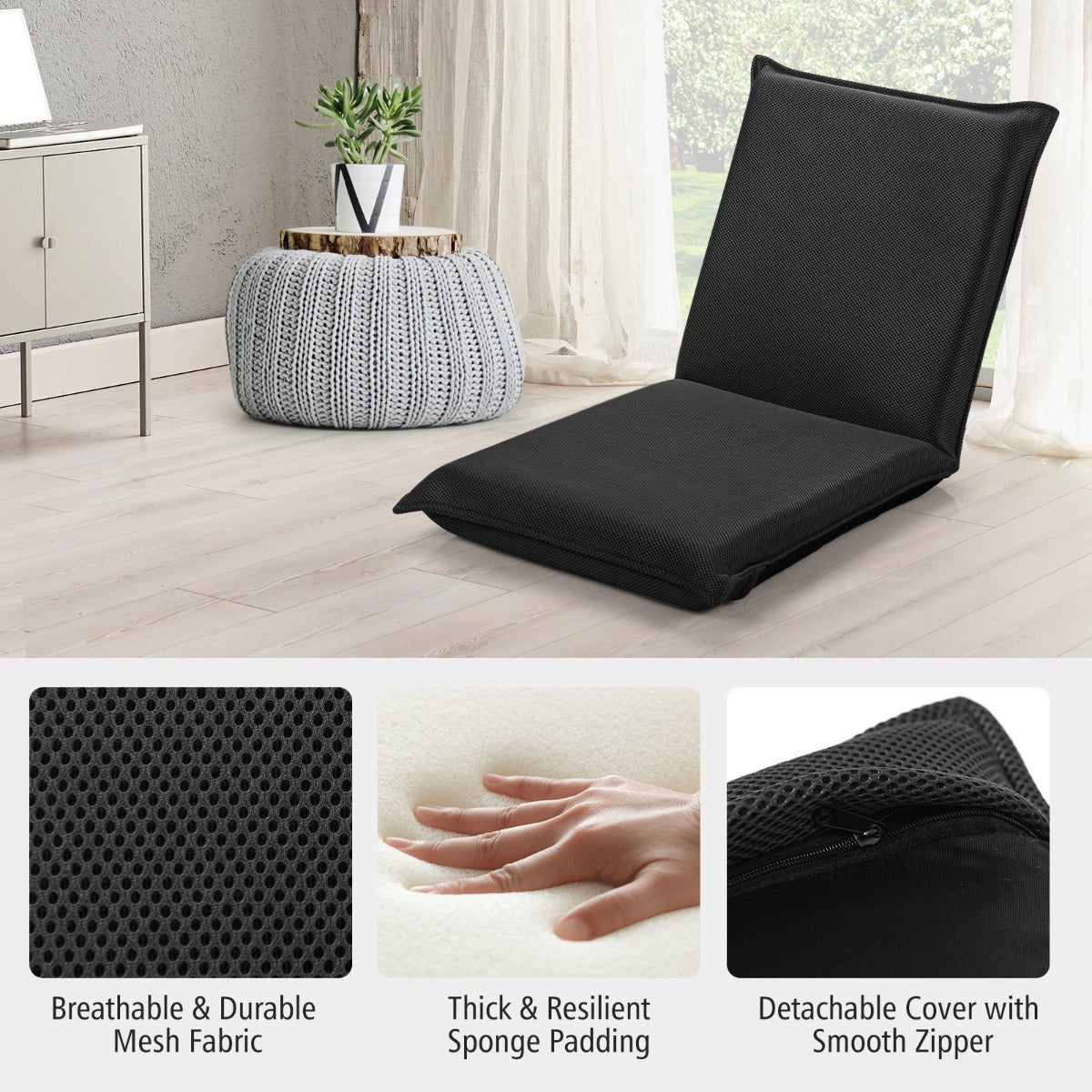 Foldable Floor Chair with Robust Armchair for Watching TV