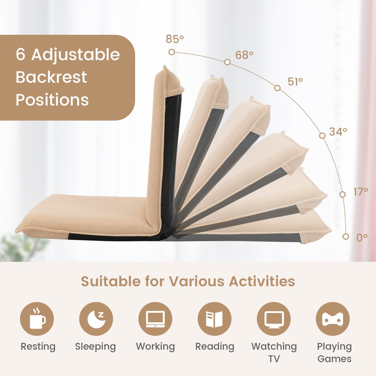 Foldable Floor Chair with Robust Armchair for Watching TV
