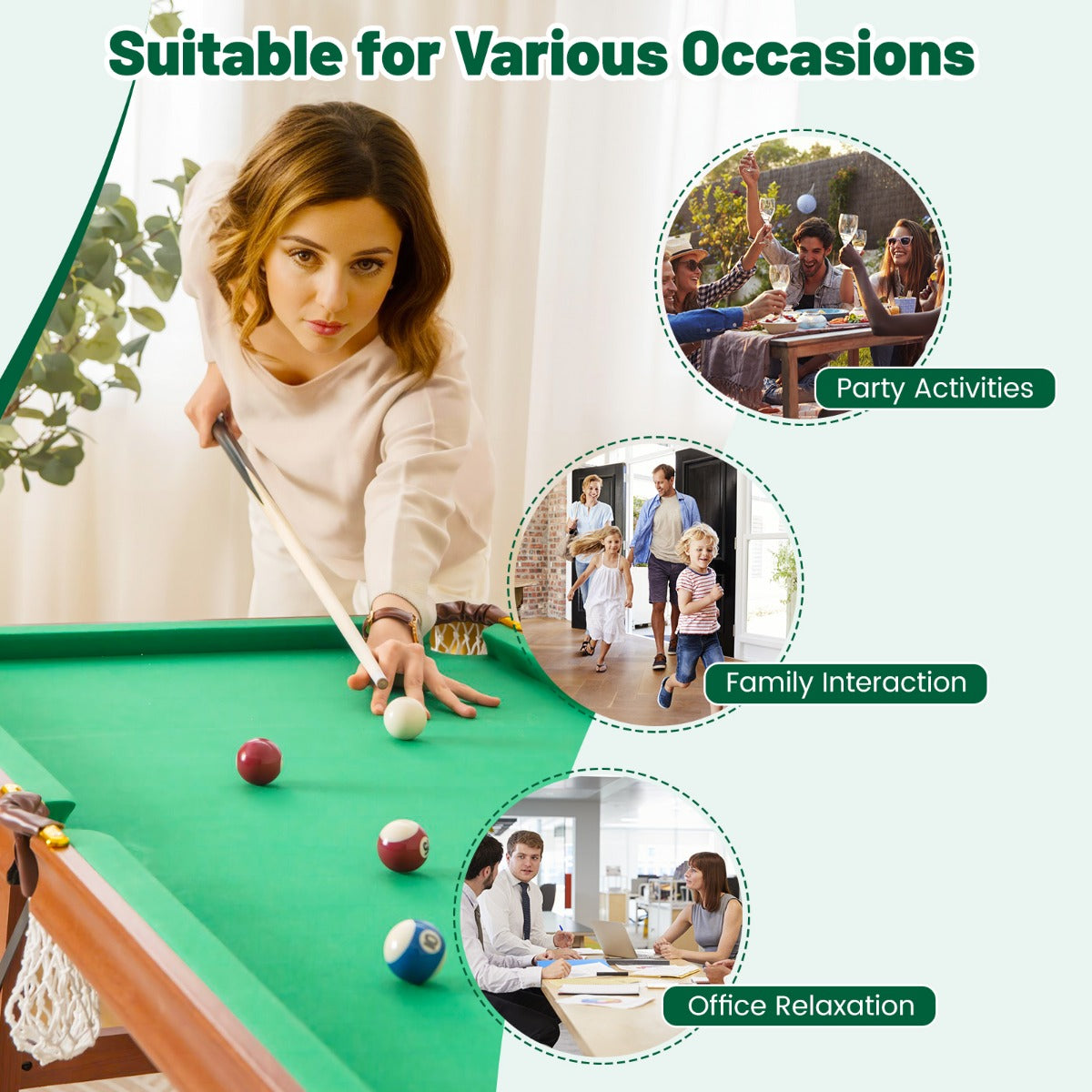 Portable Billiards Table Game with Foldable Legs for Family Game Bar Gym Room