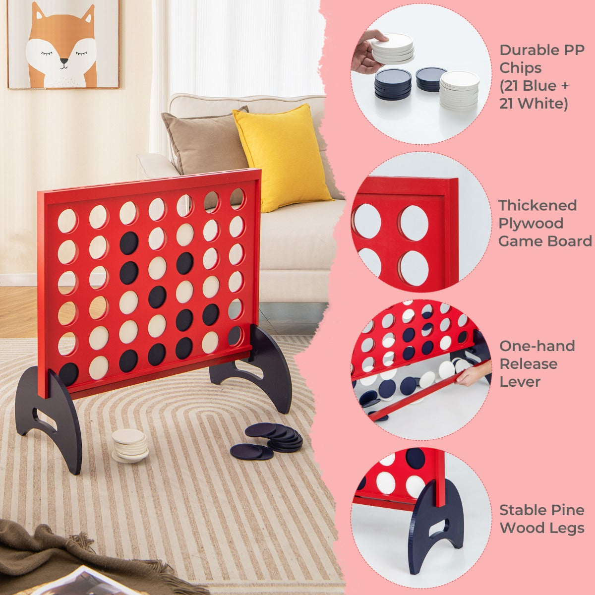 Giant 4-in-a-row Game Set Wooden Jumbo 4-to-Score Game
