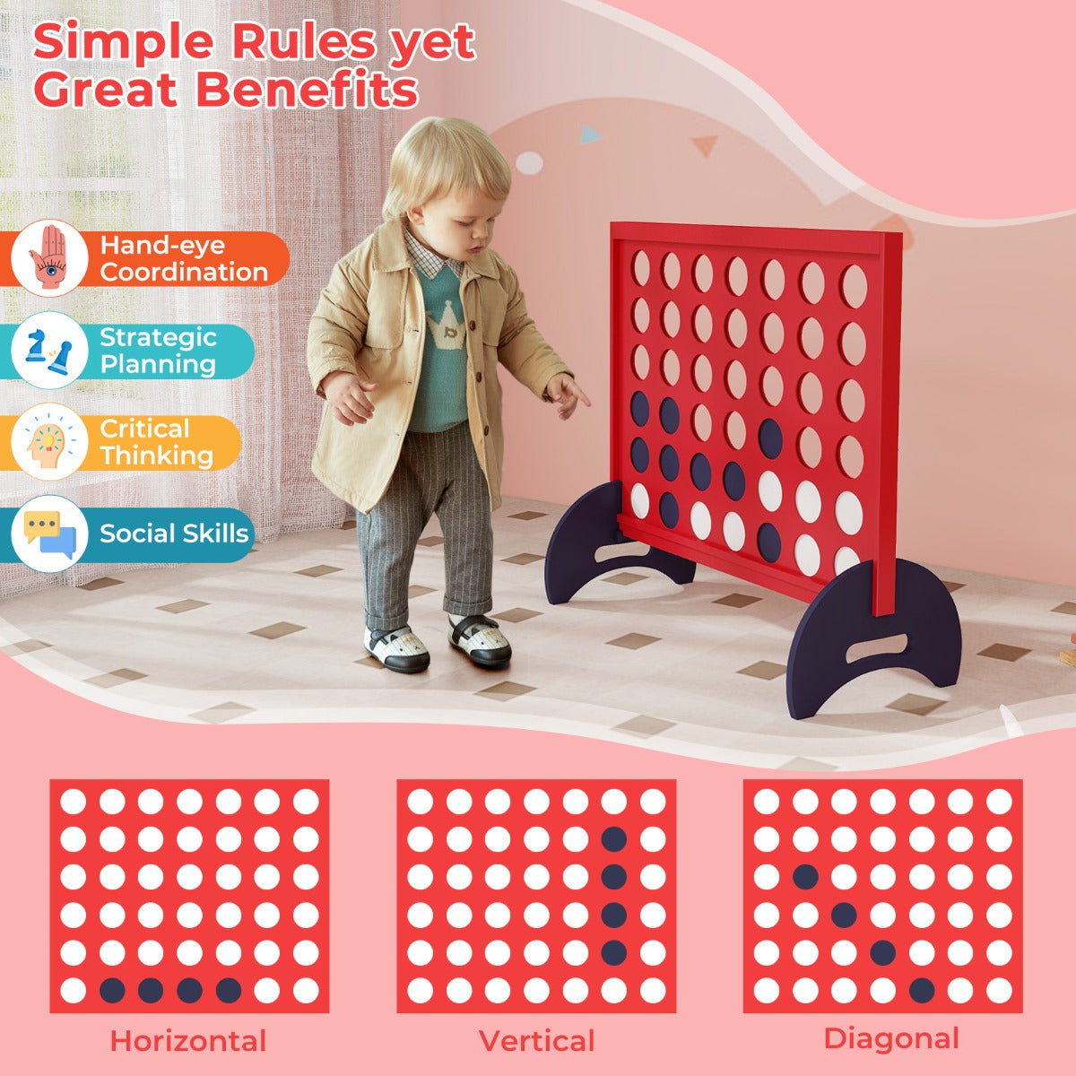 Giant 4-in-a-row Game Set Wooden Jumbo 4-to-Score Game