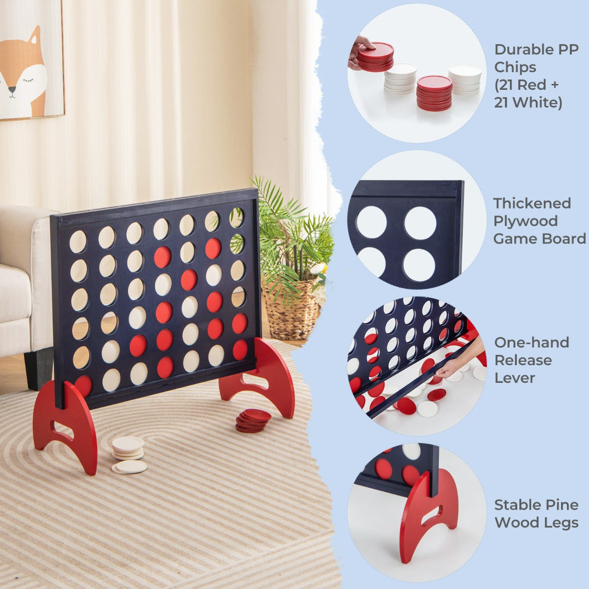 Giant 4-in-a-row Game Set Wooden Jumbo 4-to-Score Game
