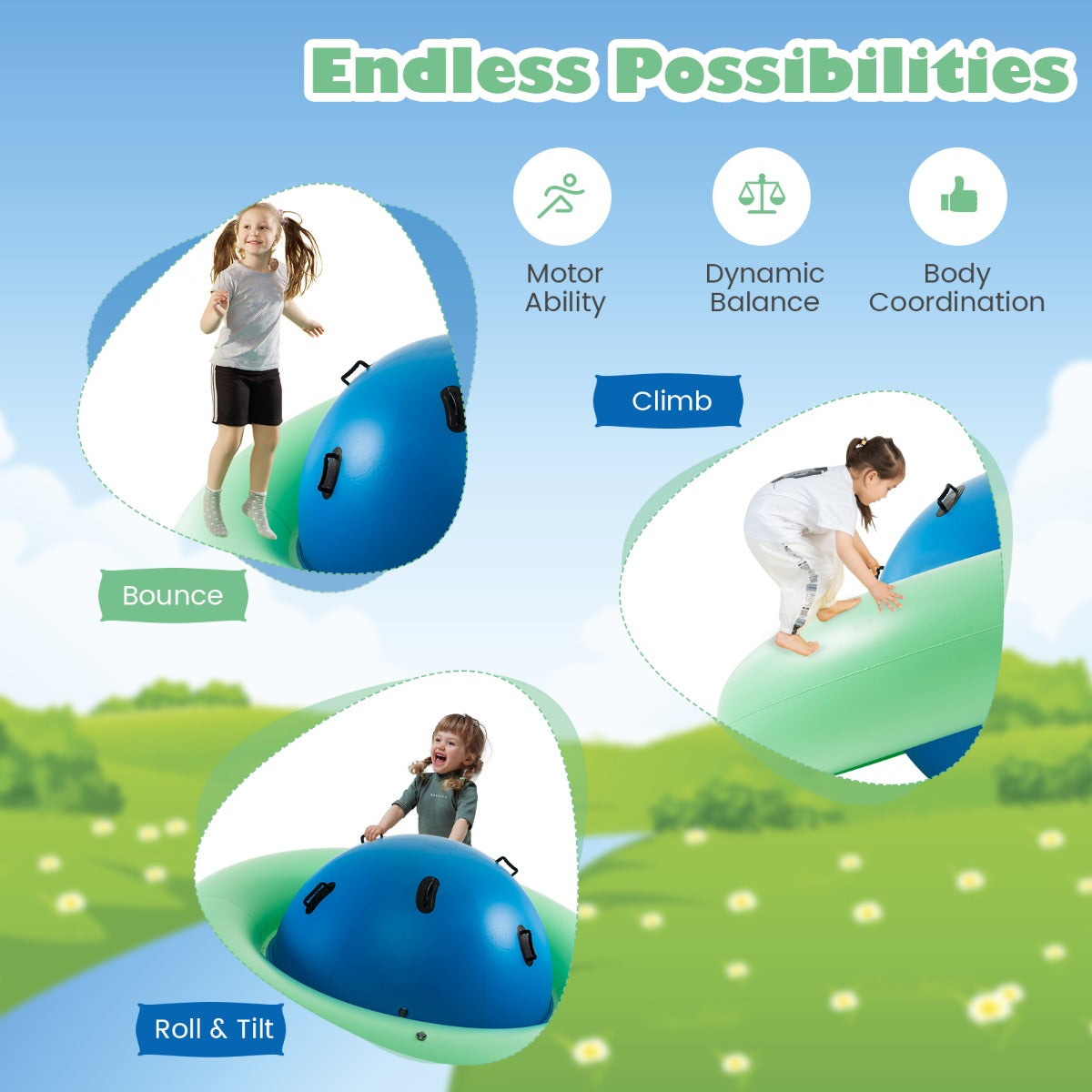 7.5Feet Giant Inflatable Dome Rocker Bouncer for Kids with 6 Built-in Handles