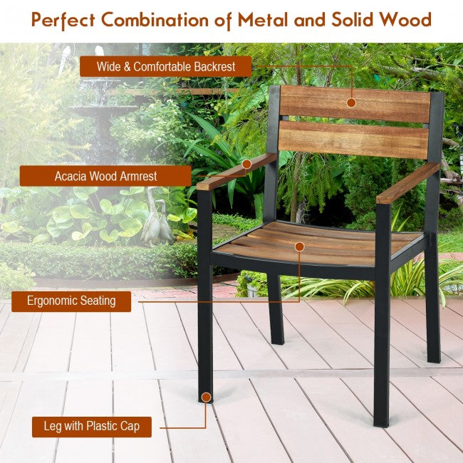 7 Pieces Outdoor Patio Acacia Wood Dining Table Set with Umbrella Hole