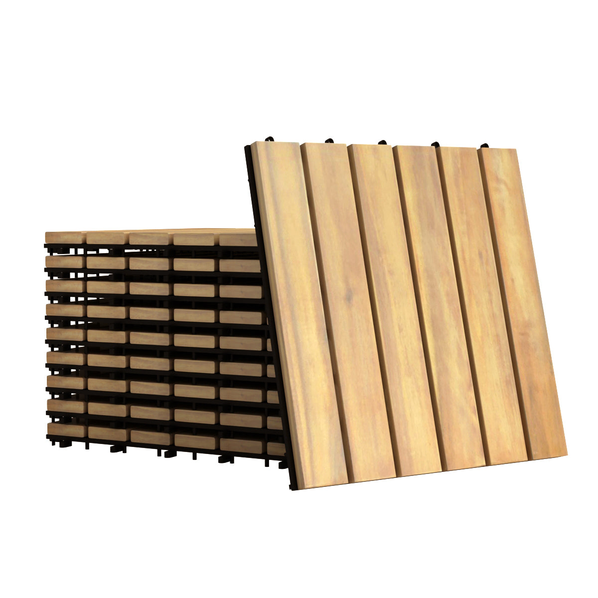 30*30cm 10-Pack Acacia Wood Flooring Deck Tiles for Indoor & Outdoor