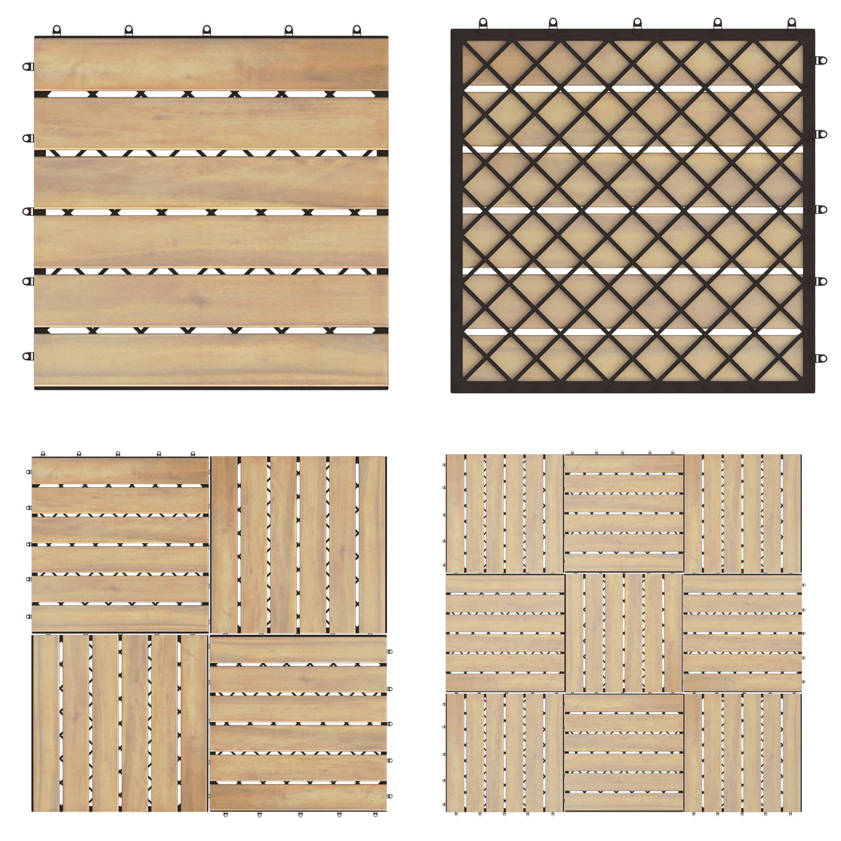 30*30cm 10-Pack Acacia Wood Flooring Deck Tiles for Indoor & Outdoor