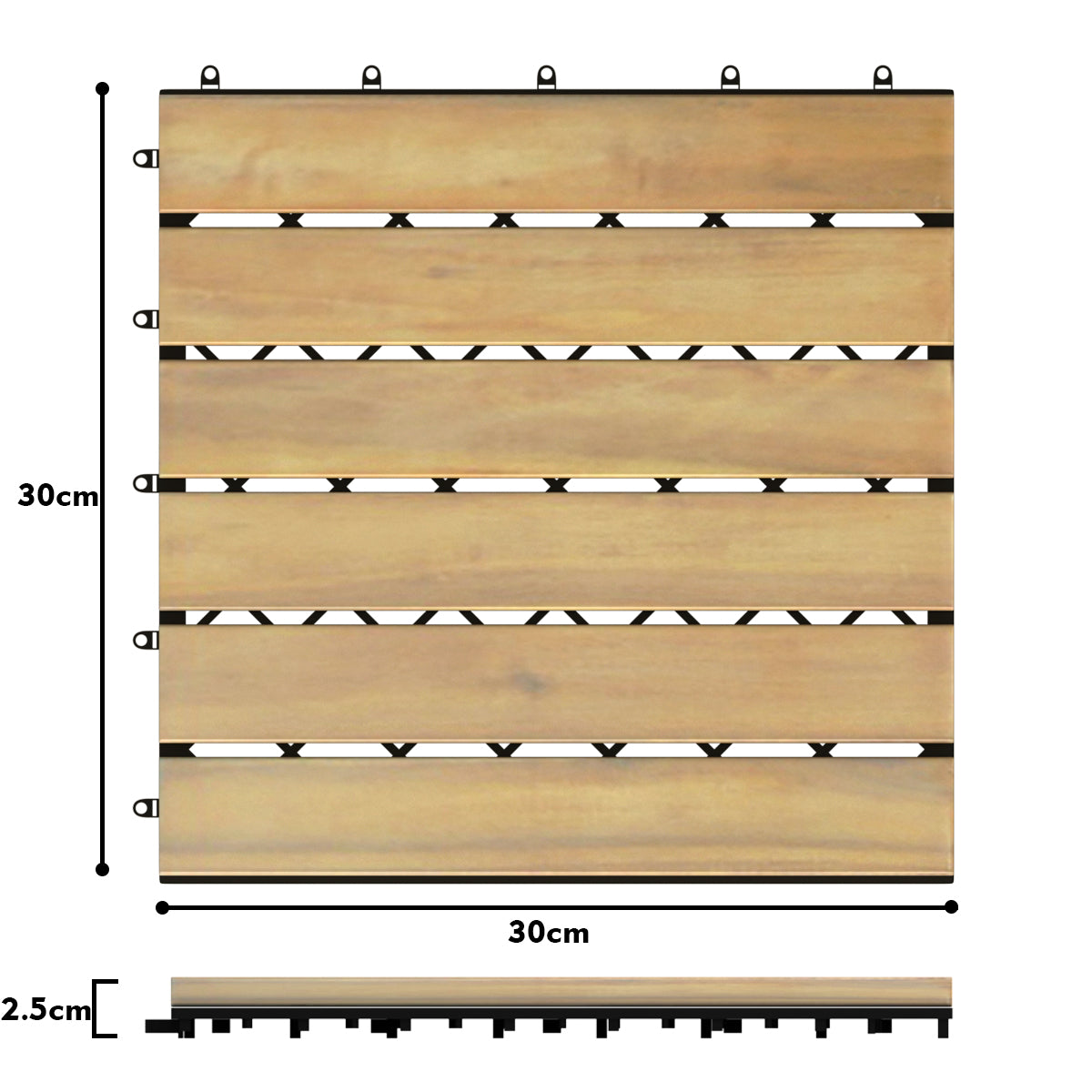30*30cm 10-Pack Acacia Wood Flooring Deck Tiles for Indoor & Outdoor