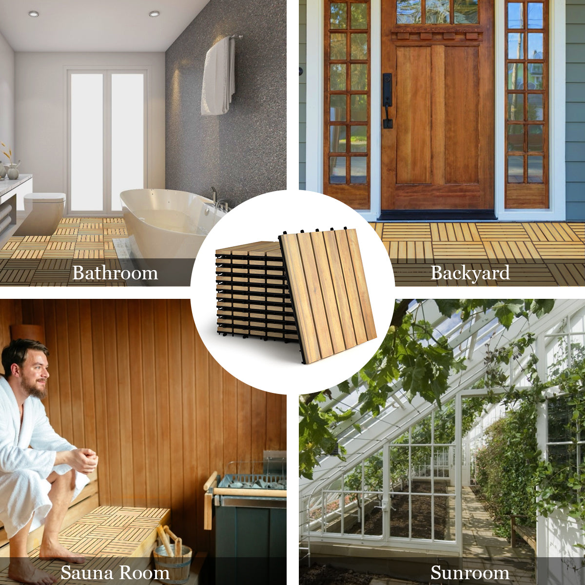 30*30cm 10-Pack Acacia Wood Flooring Deck Tiles for Indoor & Outdoor