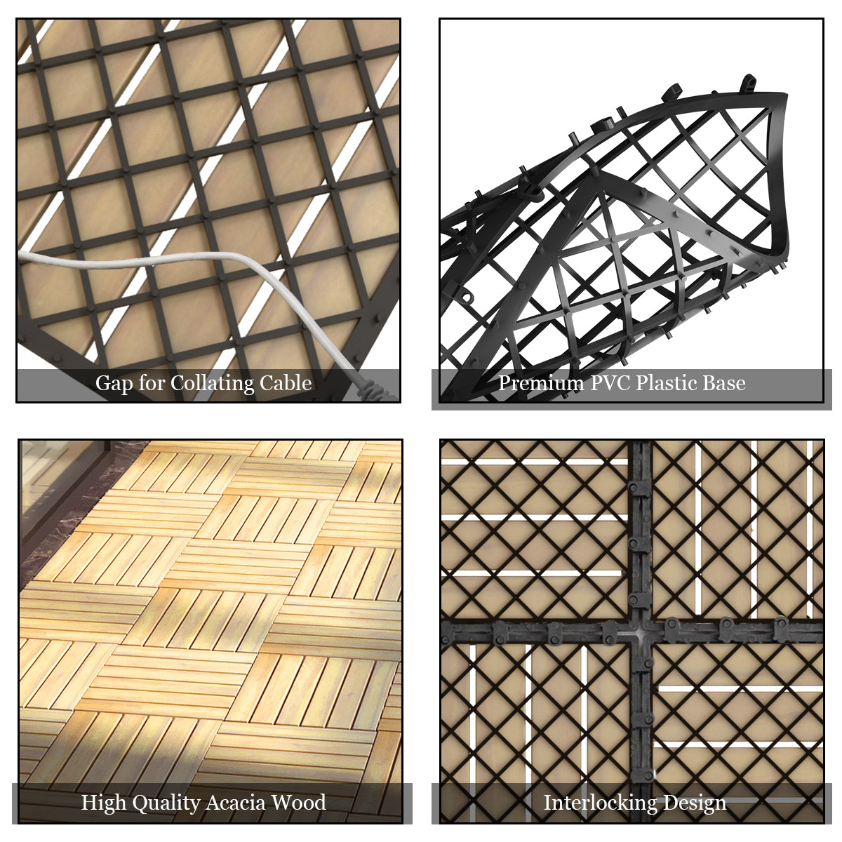 30*30cm 10-Pack Acacia Wood Flooring Deck Tiles for Indoor & Outdoor