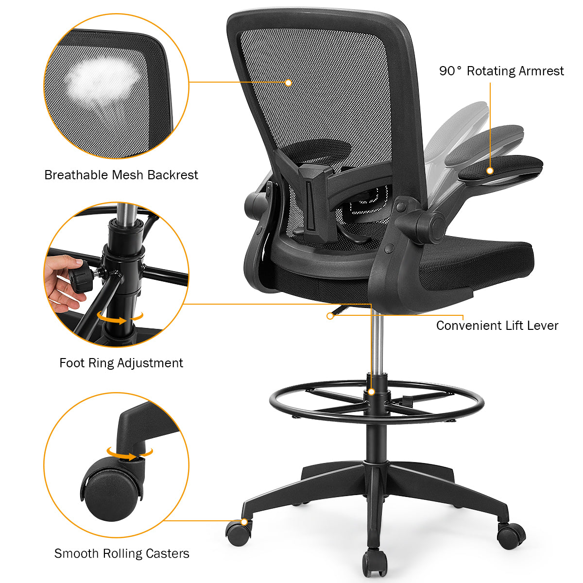 Ergonomic Drafting Chair with Flip-Up Armrest