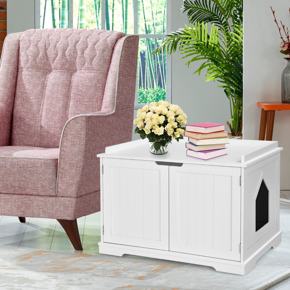 Cat Litter Box with Magnetic Door and Adjustable Partition
