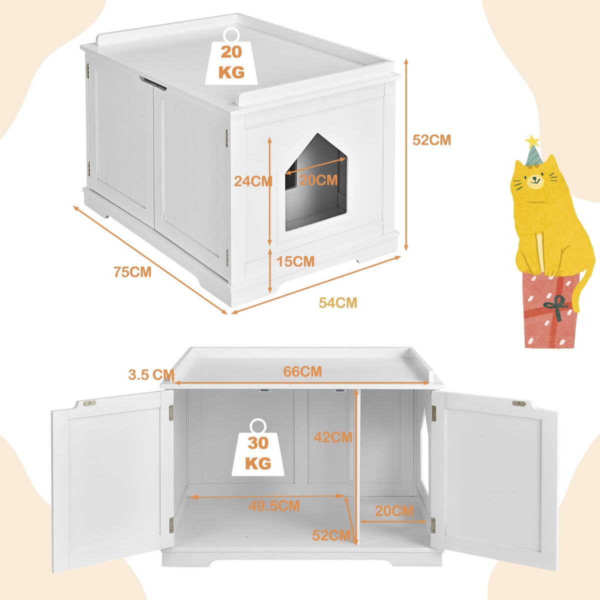 Cat Litter Box with Magnetic Door and Adjustable Partition
