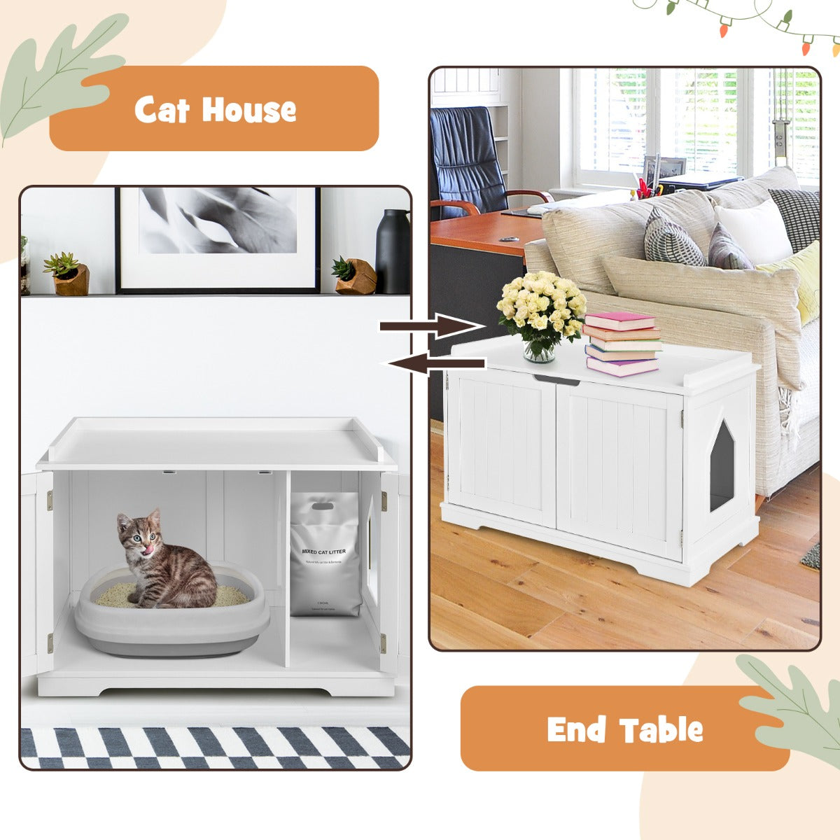 Cat Litter Box with Magnetic Door and Adjustable Partition