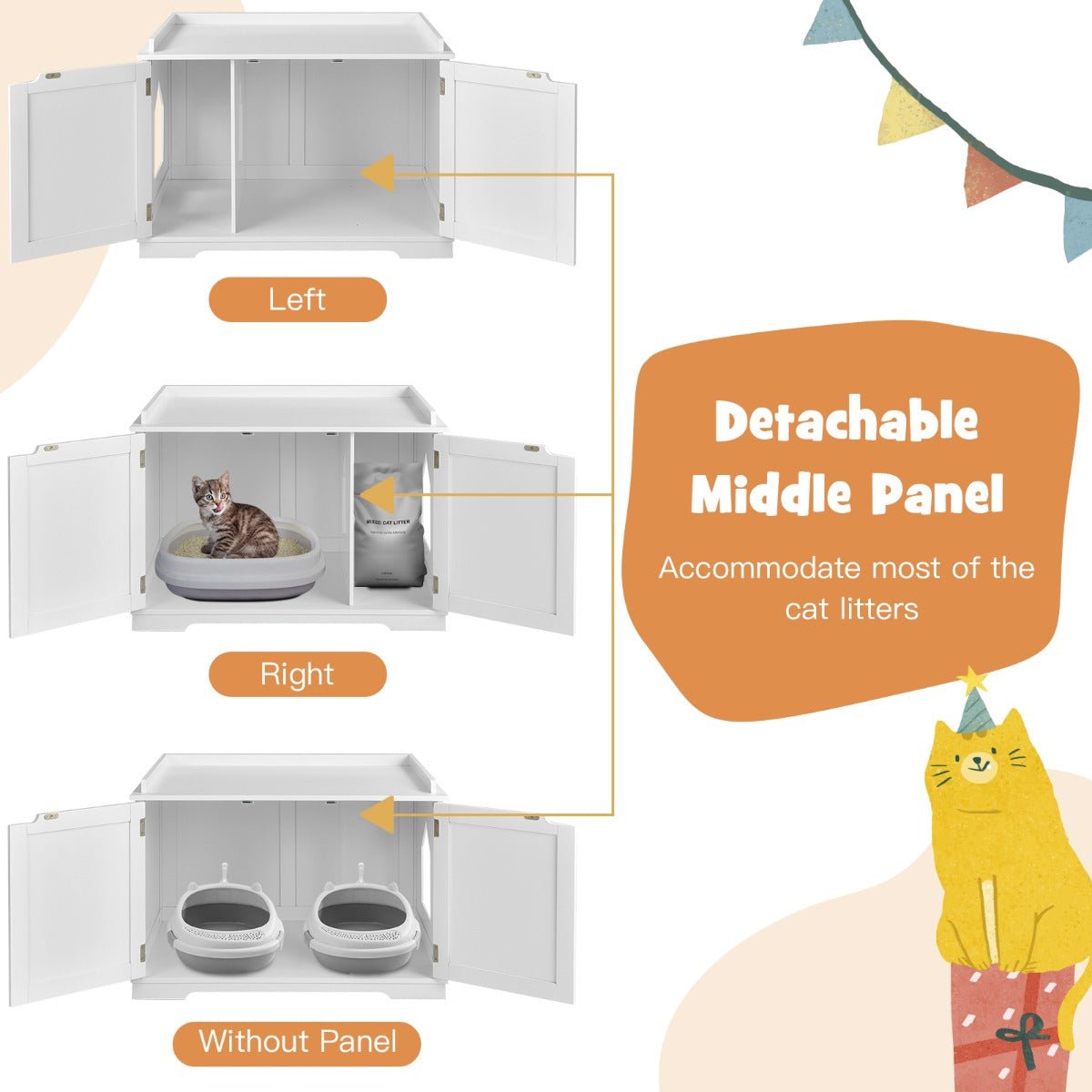 Cat Litter Box with Magnetic Door and Adjustable Partition