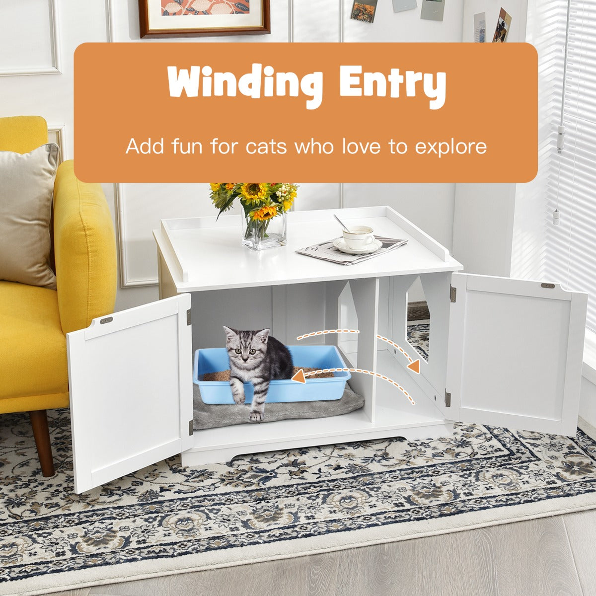 Cat Litter Box with Magnetic Door and Adjustable Partition