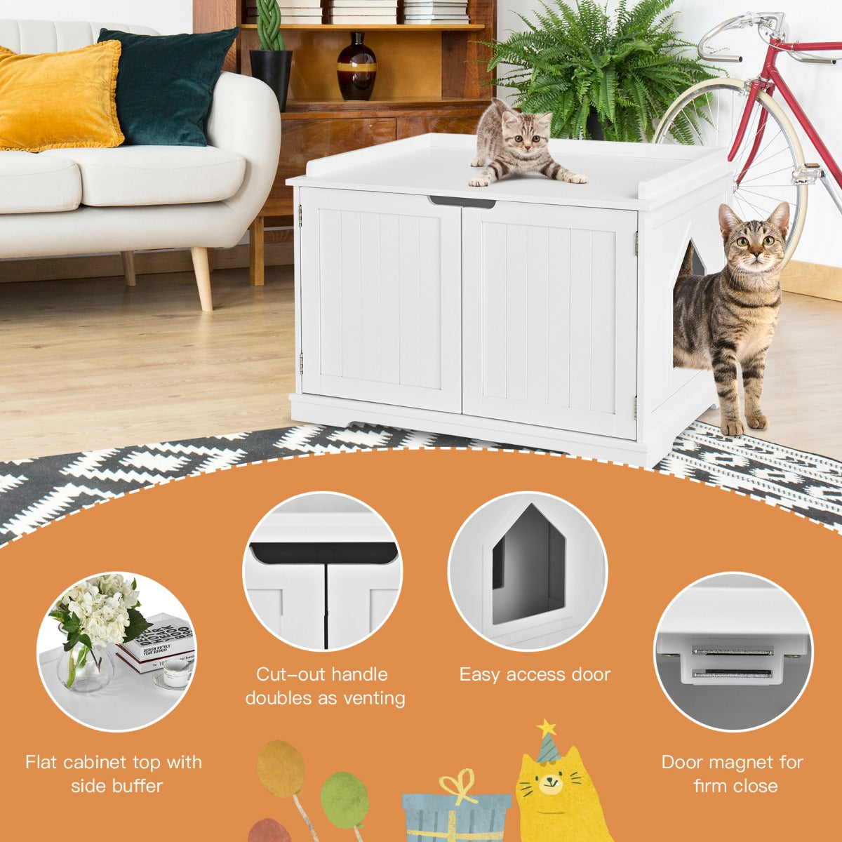 Cat Litter Box with Magnetic Door and Adjustable Partition