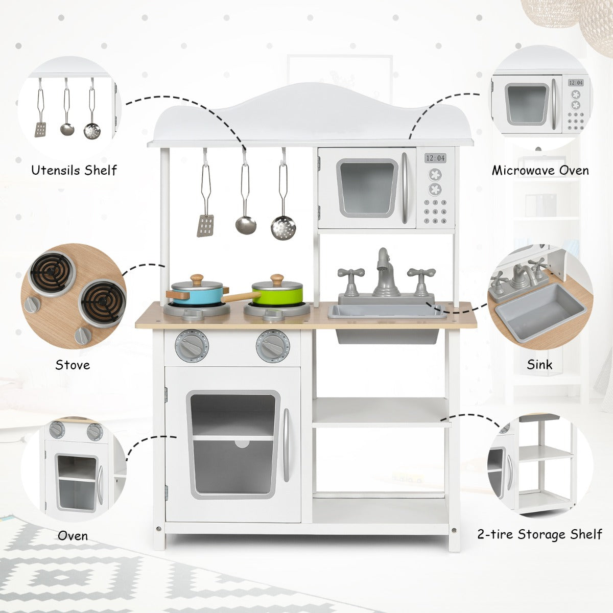 Educational Kids Play Kitchen with Pretend Play Cooking Set for Kids Toddlers