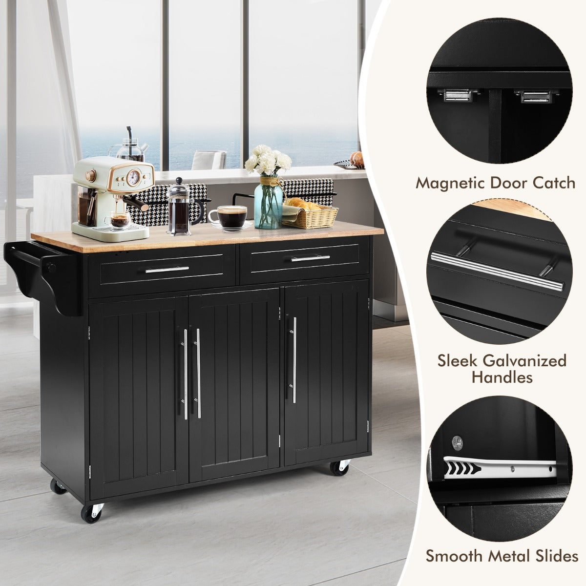 Rolling Storage Trolley with 2 Deep Drawers for Kitchen
