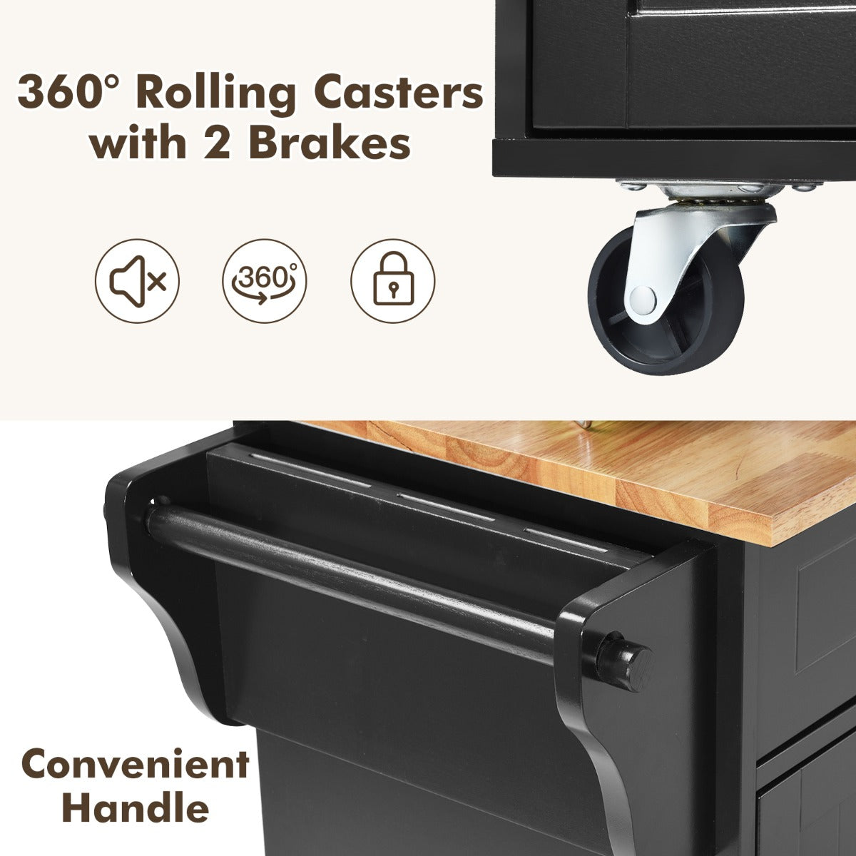 Rolling Storage Trolley with 2 Deep Drawers for Kitchen