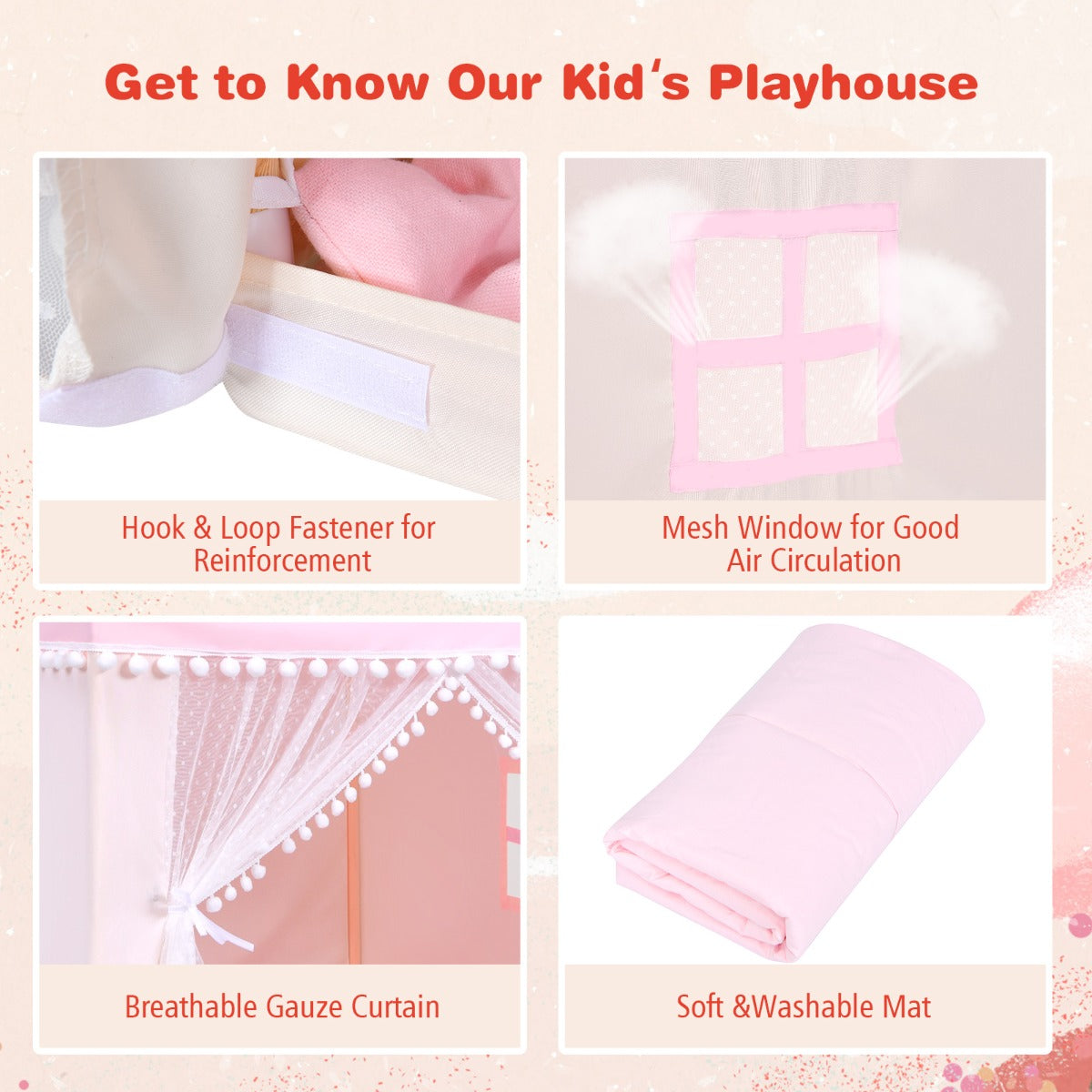 Multipurpose Kids' Playhouse Castle with Solid Wood Frame & Cotton Mat for Boys & Girls