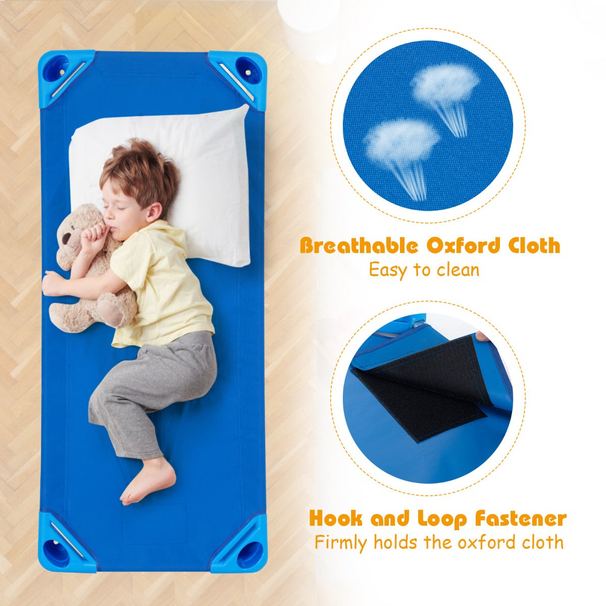 Stackable Daycare Cot with Easy Lift Corner and Detachable Oxford Cloth
