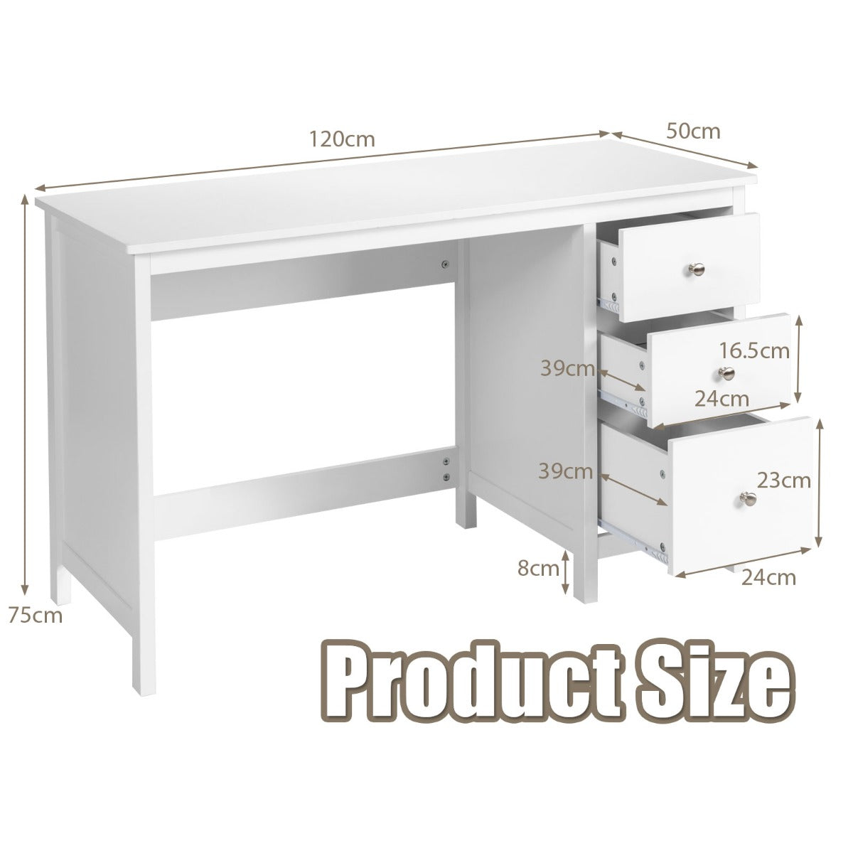 3-Drawer Computer Desk with Spacious Desktop for Office