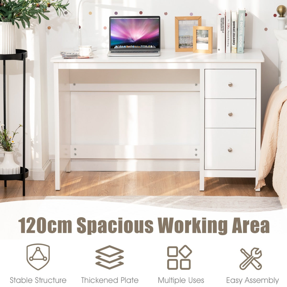 3-Drawer Computer Desk with Spacious Desktop for Office