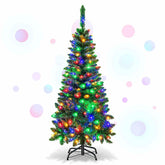 1.37 M Artificial Pencil Christmas Tree with 150 Colorful LED Lights and Foldable Metal Stand