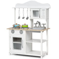 Hikidspace Kids Kitchen Playset, Wooden Pretend Playset for Toddlers w/Sink, Oven, Microwave, Stove, Pots, Utensils