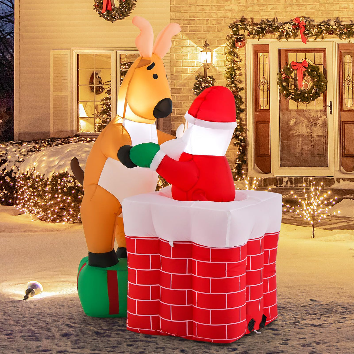 155cm Inflatable Santa Claus Climbing Chimney for Indoor/ Outdoor Party