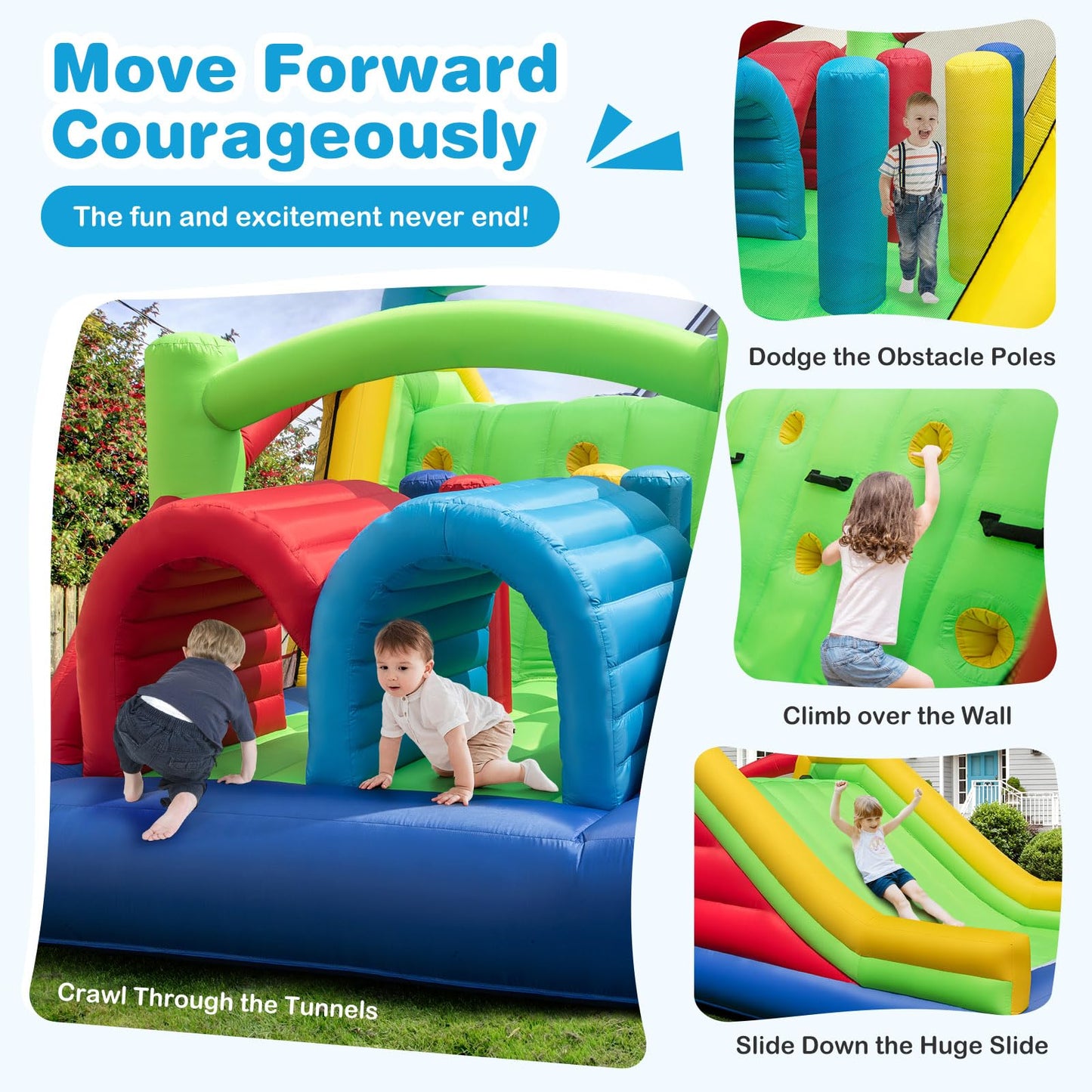 Inflatable Obstacle Course Bounce House for Lawn, Yard