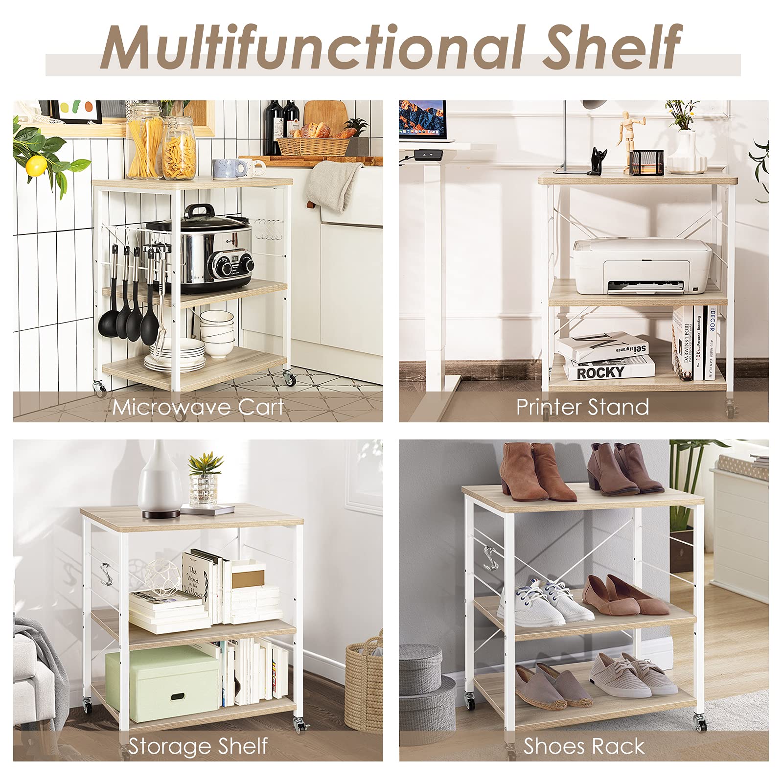 3-Layer Kitchen Rolling Cart with 4 Universal Wheels for Kitchen, Living Room, Entryway