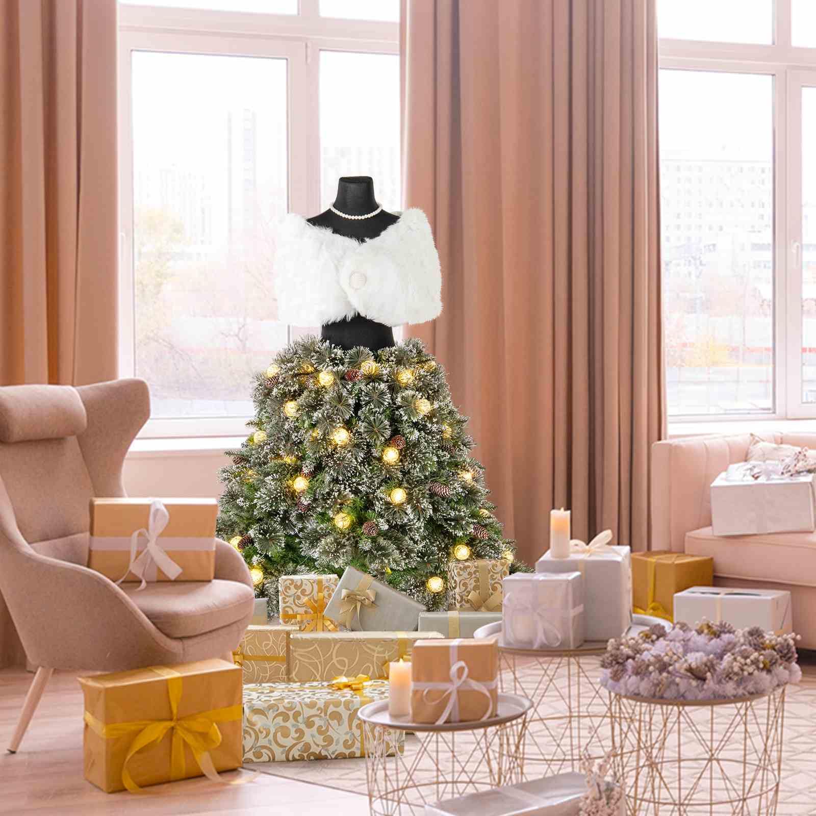 150CM Pre-lit Mannequin Artificial Christmas Tree, Hinged Dress Form Xmas Tree w/ 465 Branch Tips