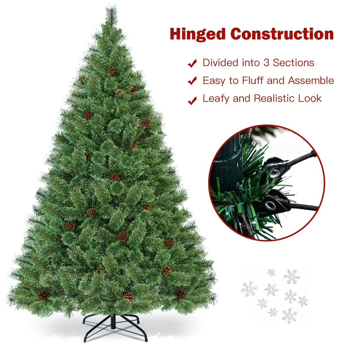 1.8M Artificial Christmas Tree, Pre-Lit Hinged Pine Tree w/ 484 Tips, 260 Warm LED Lights
