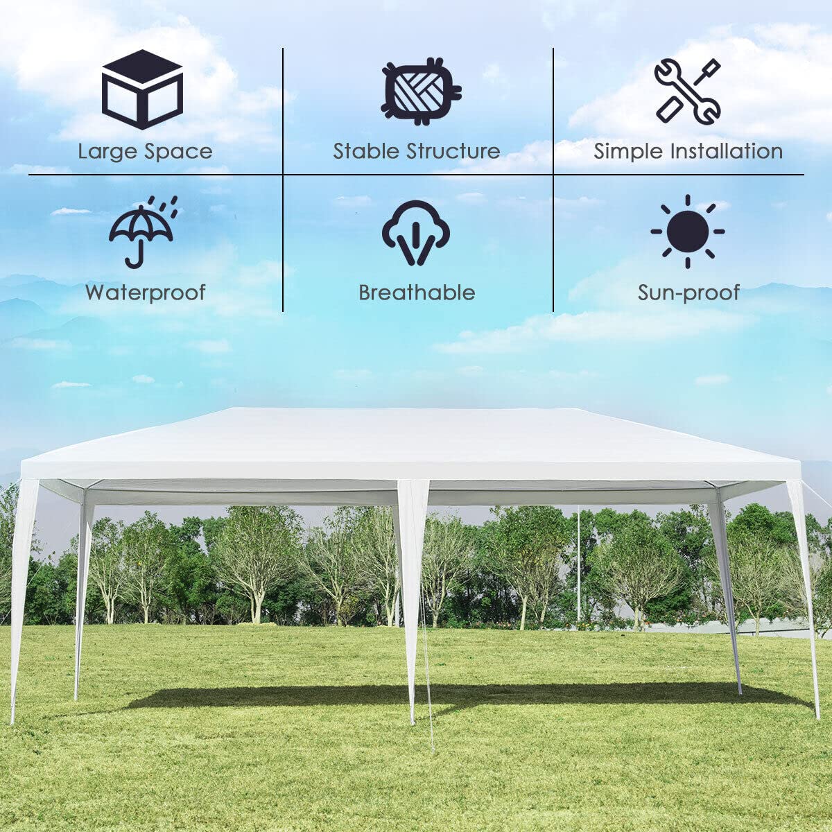 3m x 6m Canopy Tent, Waterproof Wedding Canopy with Wind Rope, Outdoor Shelter Pavilion for Parties Commercial Activity Camping
