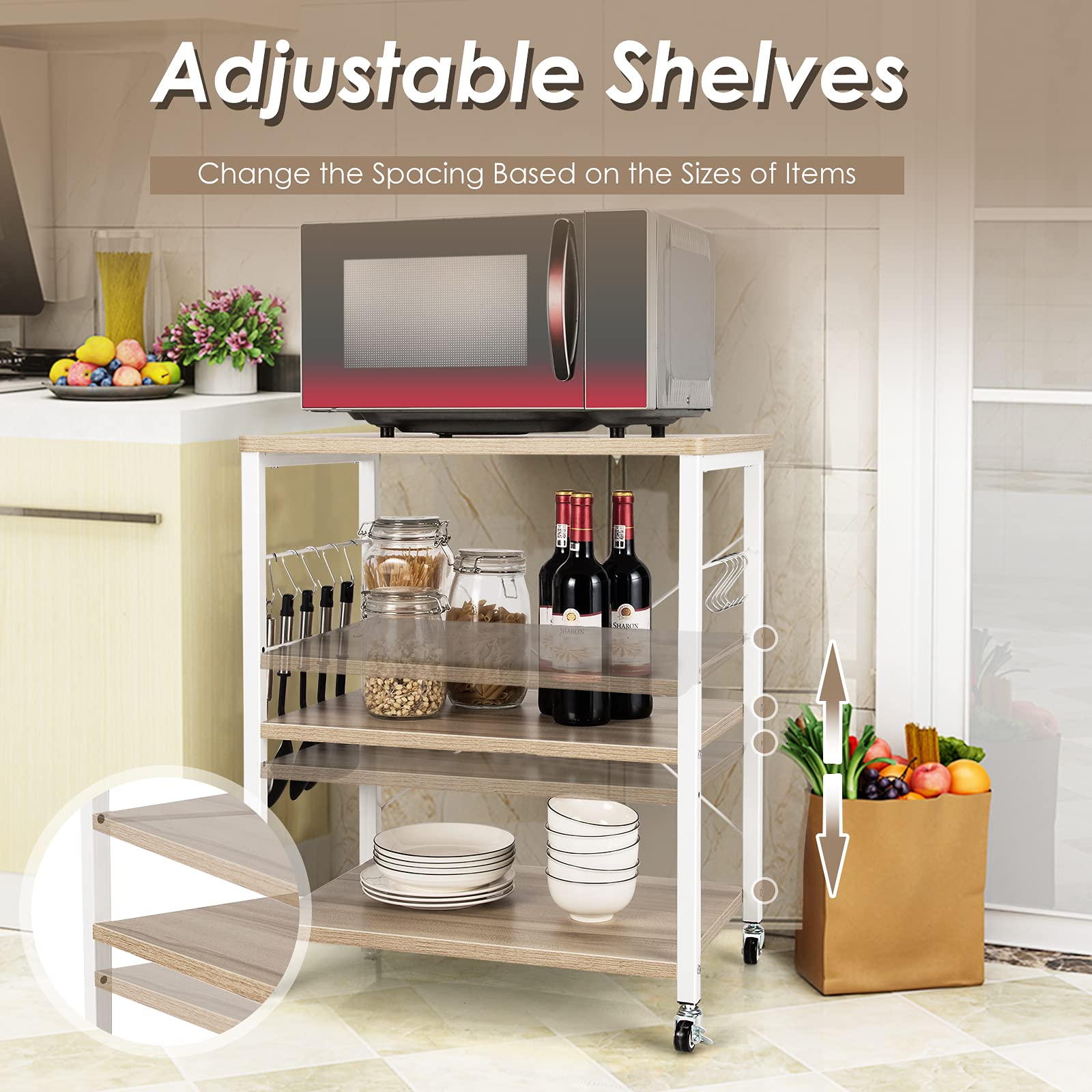 3-Layer Kitchen Rolling Cart with 4 Universal Wheels for Kitchen, Living Room, Entryway