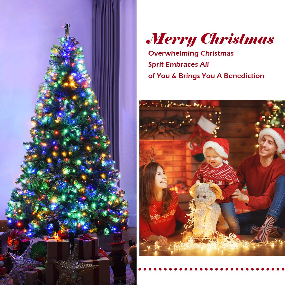 Pre-Lit Artificial Holiday Christmas Xmas Tree with 11 Mode & Color Lights