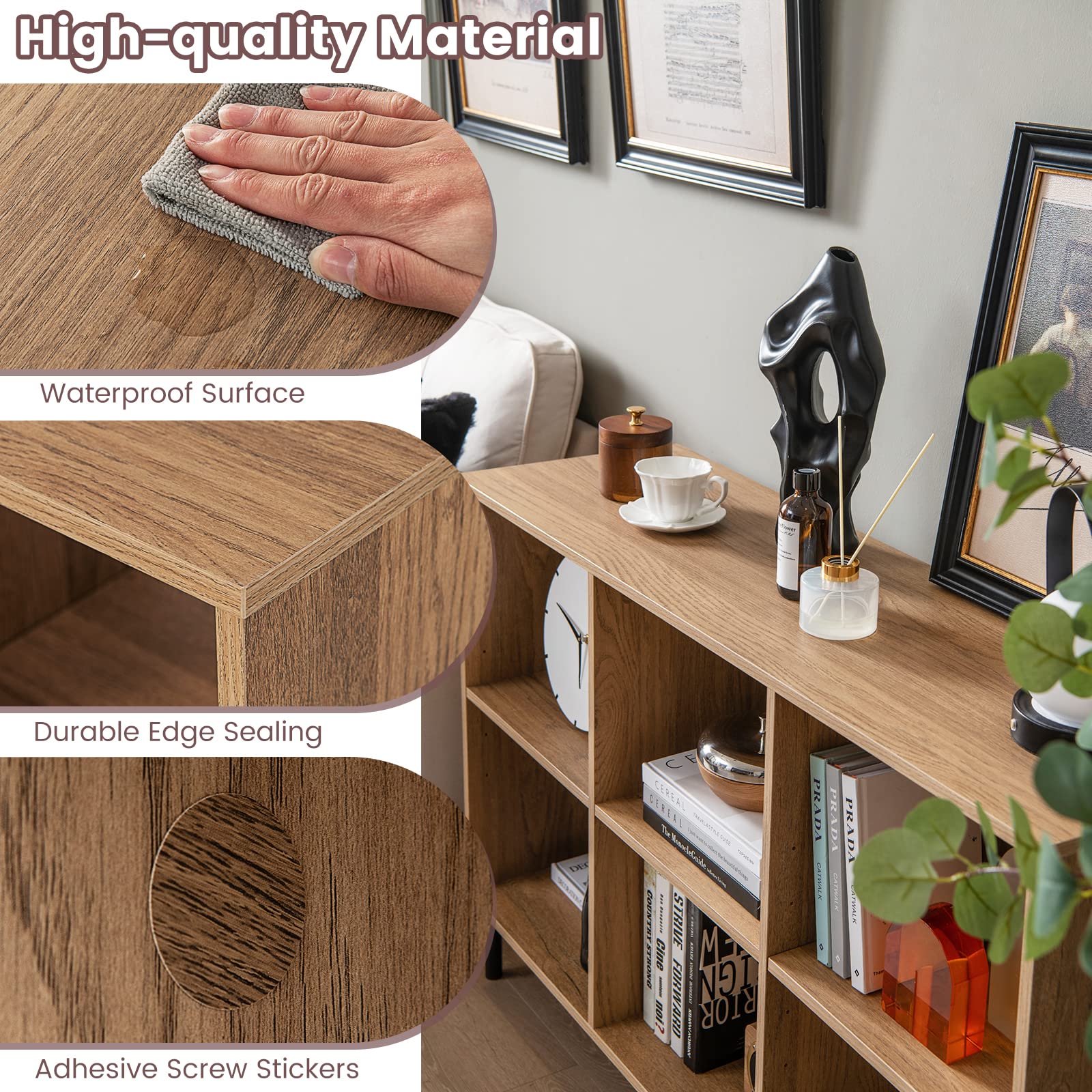 6-Cube Wooden Open Bookshelf with 5 Metal Legs